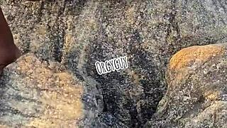 Juicy wife whore flashes pussy on beach!!