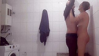 we fucked wildly in the bathroom after our wet pool workout