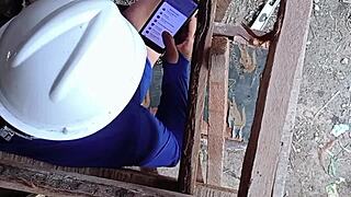 in the construction site company nurse teases laborer before wild licking and deepthroat play