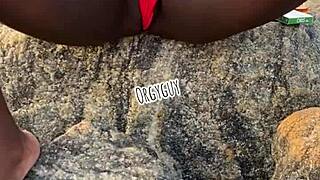 Juicy wife whore flashes pussy on beach!!