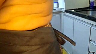 Saw my mother-in-law naked cooking dinner, ready for hardcore kitchen sex