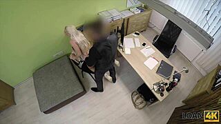 Busty blonde Blanche trades office sex for loan approval cash