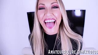 hot blonde adira allure slurps big cock deepthroat cumshot
