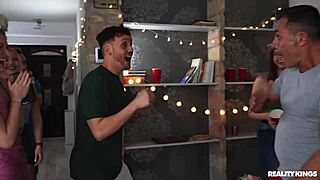 party slut takes anal creampie from hung guy at wild hungarian bash