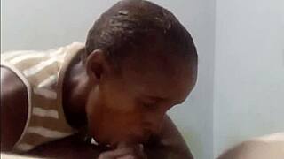 Does 18yo black schoolgirl's mouth on big daddy's white cock satisfy supper craving?