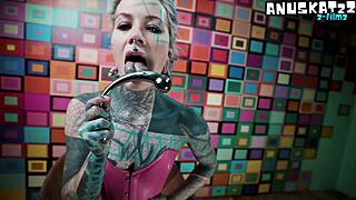 hey sucking this steel feels just like your hard cock... wearing my cute pink corset so tight!