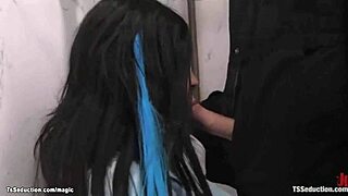 cleaning man receives deep blowjob from dominant shemale