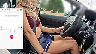 a friend films her driving with fan controlling lovense vibrator making pussy wet