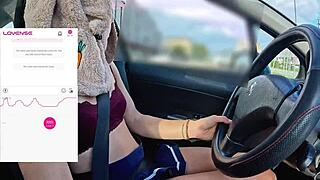 a friend films her driving with fan controlling lovense vibrator making pussy wet