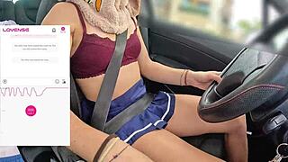 a friend films her driving with fan controlling lovense vibrator making pussy wet
