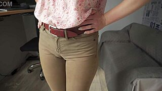 Naughty secretary teases wedgie cameltoe pussy lips