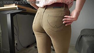 Naughty secretary teases wedgie cameltoe pussy lips