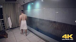 whoa check out this big cock action in the steamy sauna!