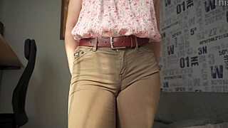 Naughty secretary teases wedgie cameltoe pussy lips