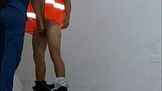 🧹cleaner seduced by horny nurse puts on condom fucks her standing in hospital halls!