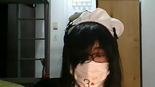 little FEMBOY MAID in stockings glasses COSPLAY swallows OWN CUMSHOT