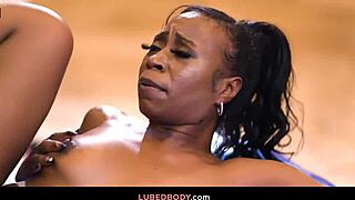 oliver's work stress melts away under mocha menage's oiled nuru massage licks