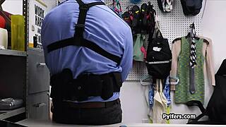 mall cop bends skinny brunette suspect over desk for monster cock pounding in office