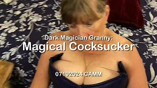 granny cosplays dark magician sucking cock deep