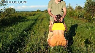 Risky outdoor sex with curvy nympho stranger flashing huge tits publicly