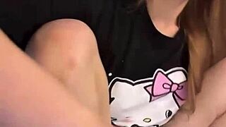 WOW sexy teen strokes pussy in stockings closeup orgasm!