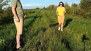 Risky outdoor sex with curvy nympho stranger flashing huge tits publicly