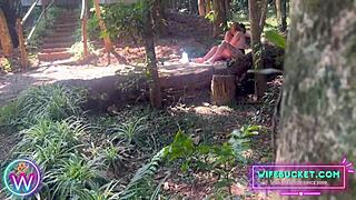 Wifebucket homemade girlfriend tricked by yoga instructor into ffm threesome on my cock outdoors