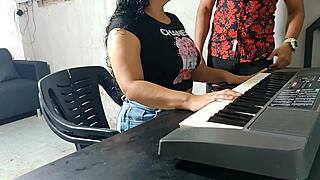 the keyboard teacher spanks his unruly young student hard