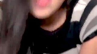 Petite tanned Colombian milf bent over the bed taking hard doggystyle from her lover