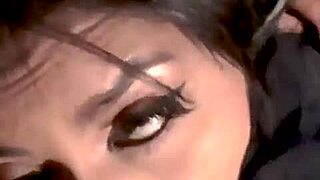 Petite tanned Colombian milf bent over the bed taking hard doggystyle from her lover