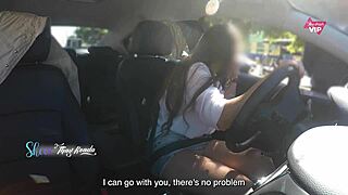Wanna see this hot wife flash her big tits in car for stranger groping?