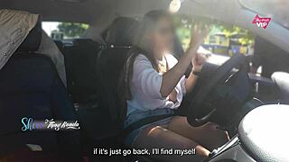 Wanna see this hot wife flash her big tits in car for stranger groping?