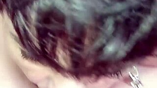 Marie turns slut for two guys' blowjob and piss shower
