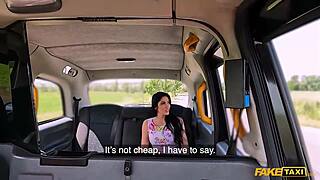 Gorgeous french milf sex coach rides taxi driver then handjob creampie finish