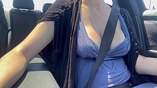 Italian milf artemisia love flashes big juicy tits nipples while driving her car