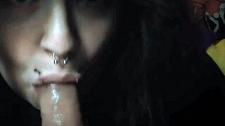 Goth Emo Sucks Huge Dildo Deep