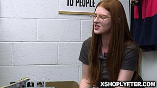 innocent redhead jane rogers teases security guard billy boston out of shoplifting trouble with flirty blowjob