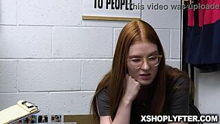 innocent redhead jane rogers teases security guard billy boston out of shoplifting trouble with flirty blowjob
