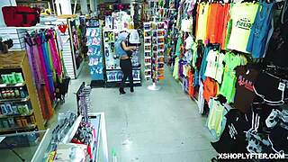 innocent redhead jane rogers teases security guard billy boston out of shoplifting trouble with flirty blowjob