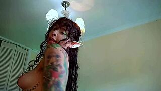Sexy Curly Brunette Elf Dances with Hairy Armpits and Pussy