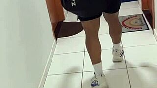 personal trainer's bbc pounds hotwife's juicy pussy in gym quickie