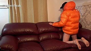 Craving to hump leather sofa while wanking in north face down jacket fetish frenzy?