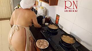 Naked Nudist Housewife Regina Noir Cooks As Sexy Maid In Kitchen Episode 3!