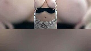 blonde milf with big natural tits and huge pussy lips masturbates swinging boobs in lingerie