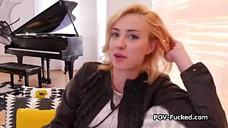 smoking hot tall blonde teases porn casting with blowjob interview