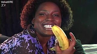 Big Tits Black Girl Interviews with Banana Tease
