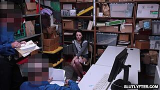slinky megan sage teen brunette with small tits gives hardcore blowjob in shop