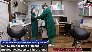 Doctors Tampa and Aria Nicole Spread Tanned Patient Ass in Latex Gloves