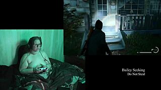 Naked Big Tits BBW Brunette Plays Alan Wake 2 with Glasses Tattoo Belly Fetish