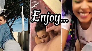 pov huge ass latina brunette shakes booty during dirty flashing leg tease solo